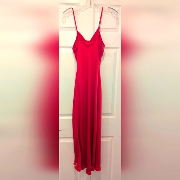 Zara Red Satin Slip Dress XS Midi Spaghetti Strap Maxi Long Slit Sexy Elegant - Picture 6 of 11